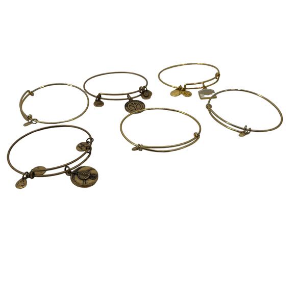 ALEX AND ANI Turn Peace Up Six Piece Bangle Bracelet Set Gold Tone Charms - Picture 2 of 6